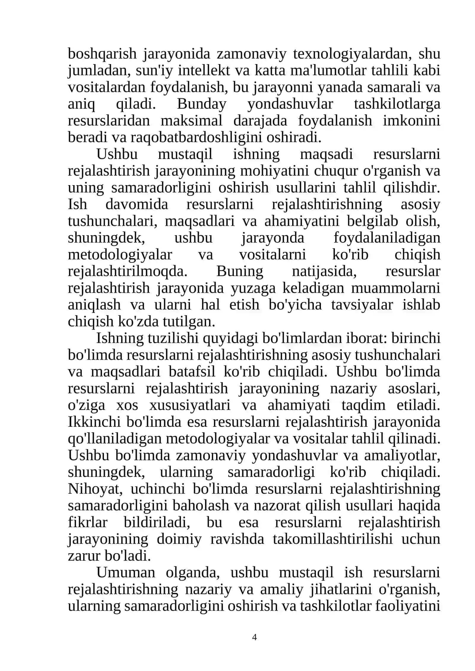 Mustaqil ish: Resurslarni rejalashtirish mohiyati 4