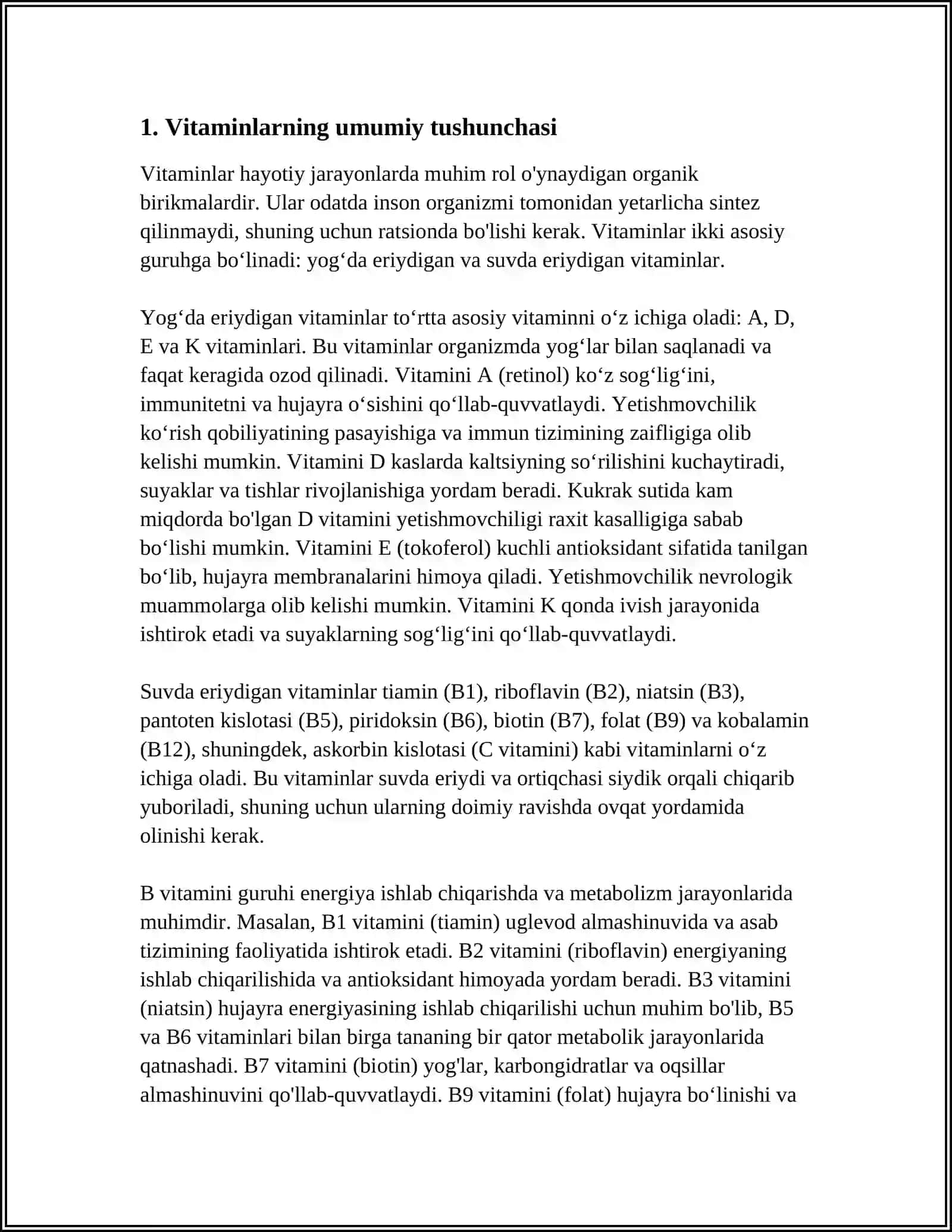 VITAMINLAR.VITAMINLARNI ISHLAB CHIQARISH VA MANBALARI 4