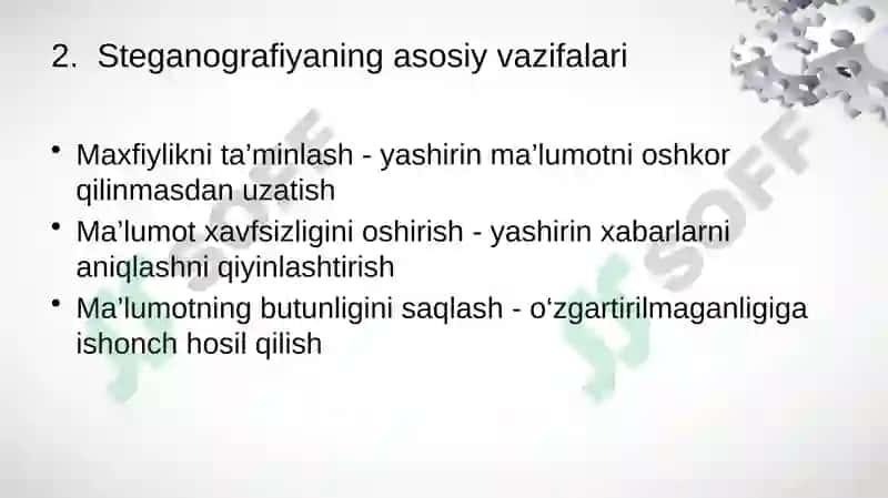 Steganografiyaning asosiy vazifalari 4