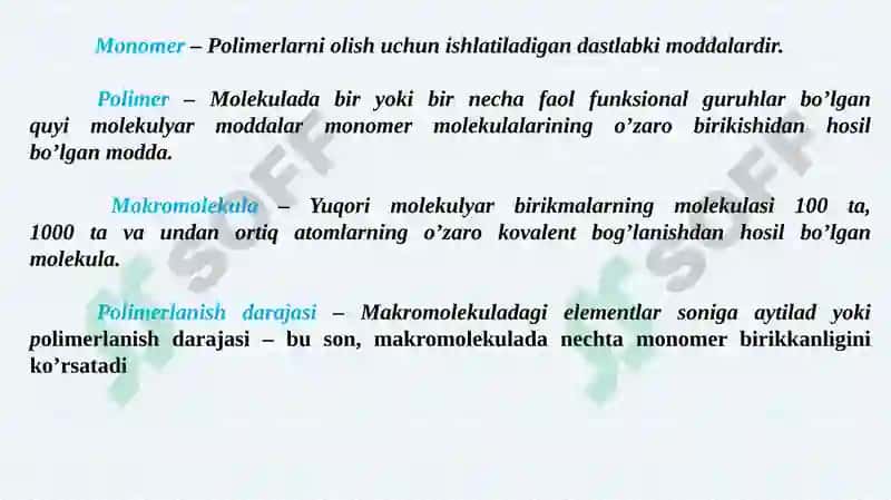 POLIMERLAR HAQIDA  ASOSIY TUSHUNCHALAR 4