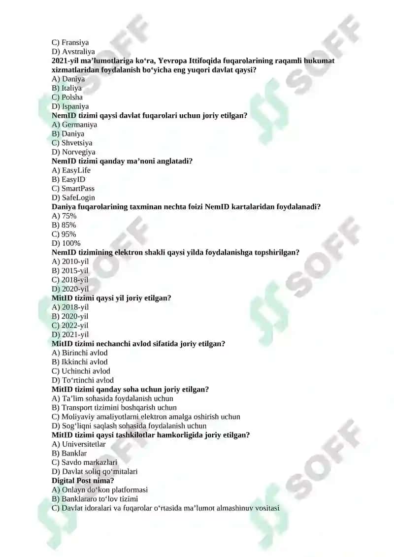 Informatika va AKT fanidan yakuniy bosqichda tushadigan savollar. va javoblari bilan. 4
