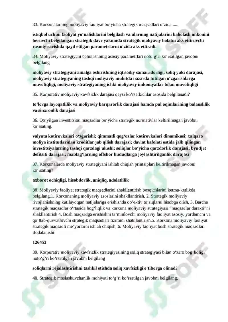 Korporativ moliya fani testlari 4