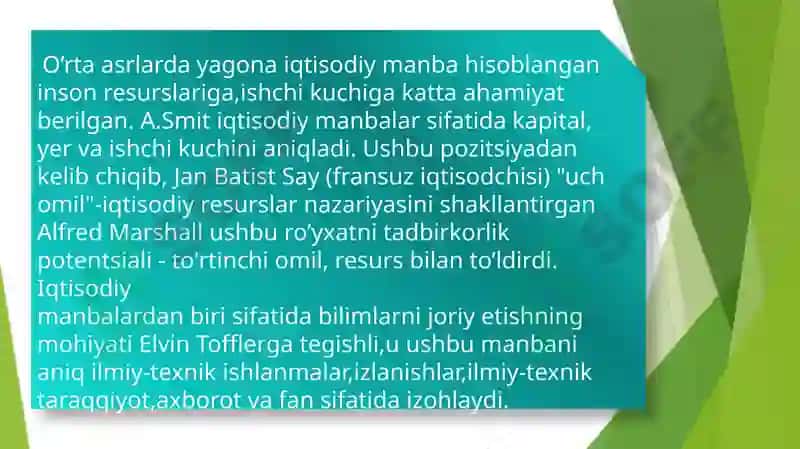 Iqtisodiyresurslarning mazmuni va uning turlari 4