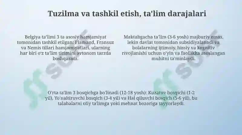 Belgiya talim tizimining oʻziga xos xususiyatlari 4