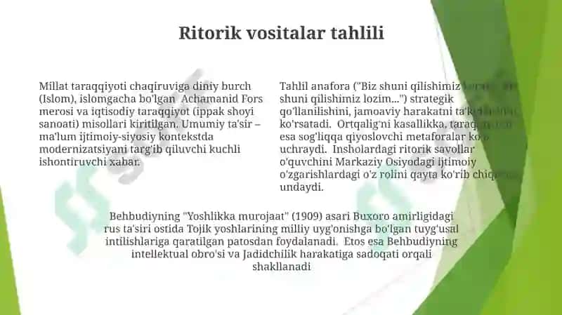 "Yoshlarga murojaat" maqolasi tahlili 4