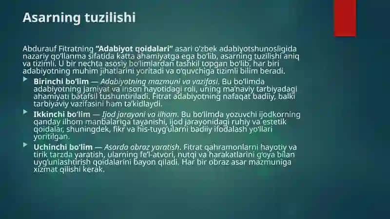 Fitratning,,Adabiyot qoidalariʼʼasari 4