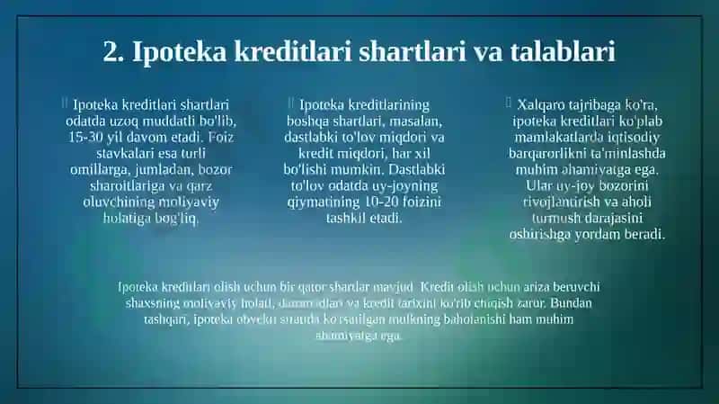 Ipoteka kreditlari: turlari, shartlari va jahon amaliyoti nomli mavzuga 11 betlik taqdimot 4