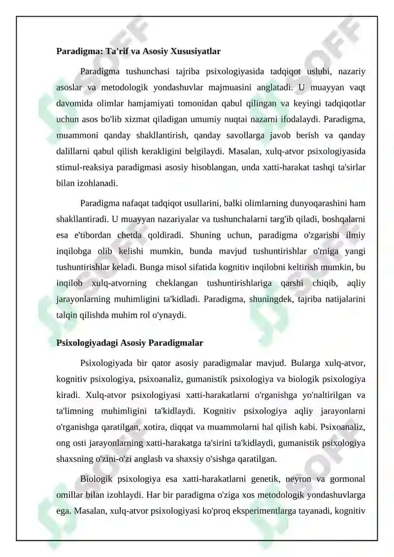 Tajriba psixologiyasida paradigma tushunchasi 4
