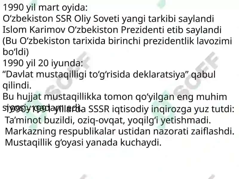 O'zbekistonda Mustaqillikka erishish Arofasi 4