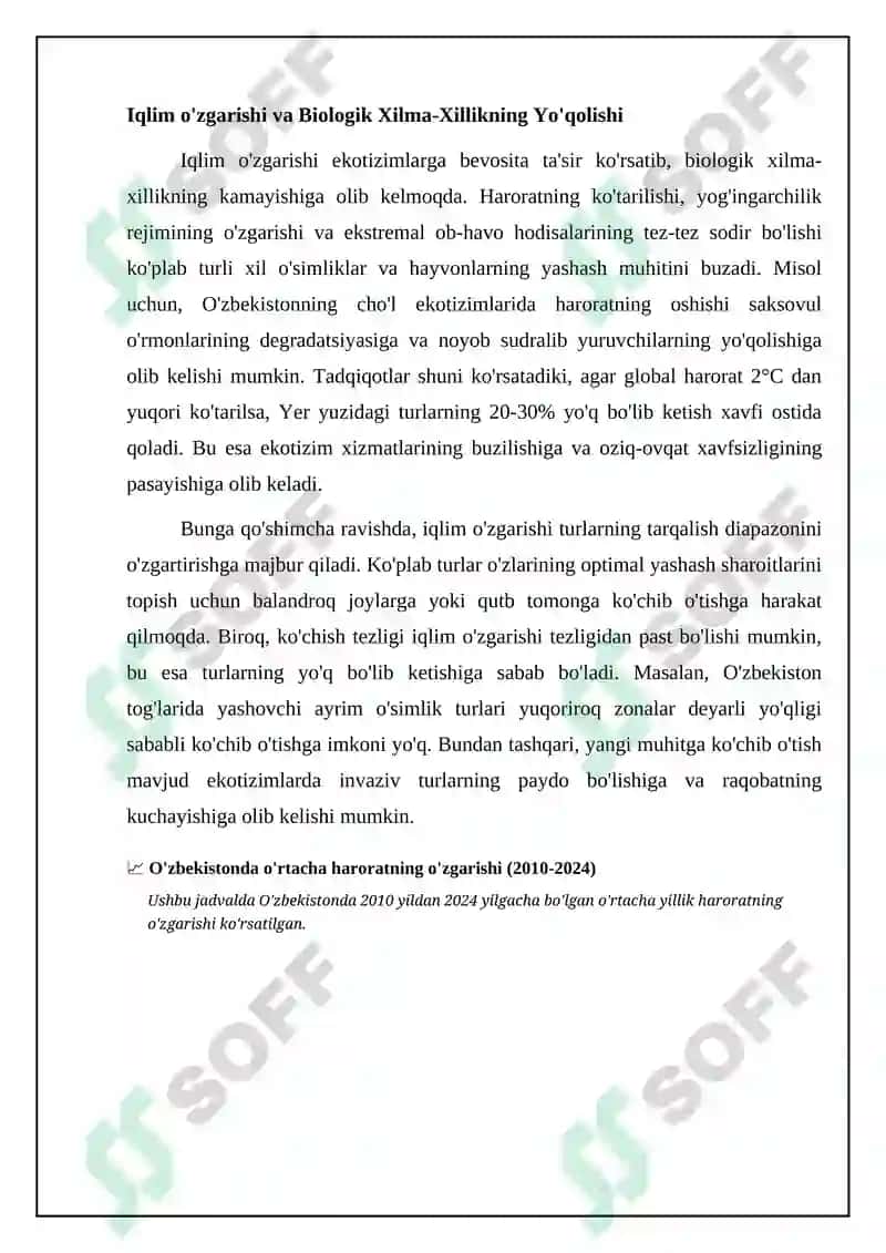 Iqlim o'zgarishi va ekologik moslashuv REFERAT 4