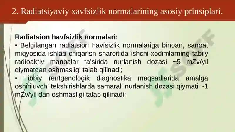 RADIATSIYAVIY XAVFSIZLIK NORMALARINING ASOSIY PRINSIPLARI 4