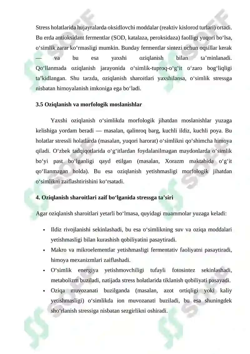 O‘simlik chidamliligiga oziqlanish sharoitlarining  ta’siri E S S E 4