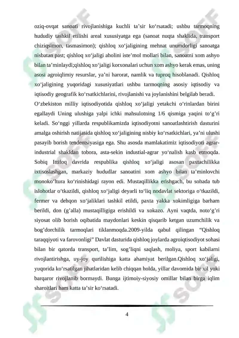 O‘zbekiston qishloq xo‘jaligi kurs ishi 4