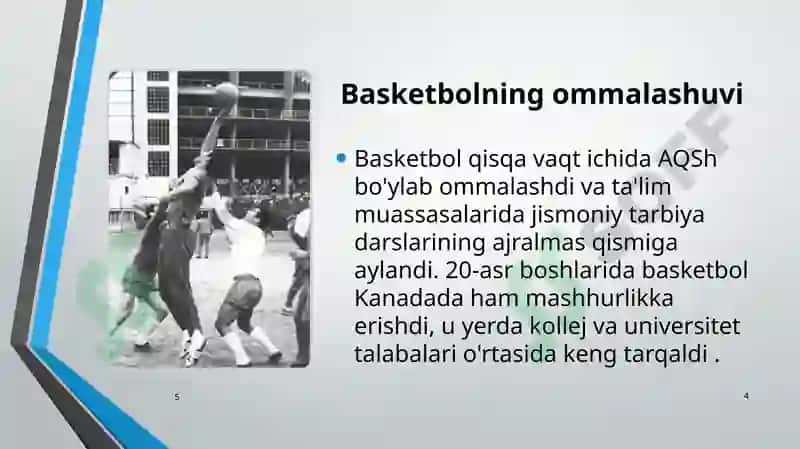 Basketbol sport turining paydo bo'lishi 4