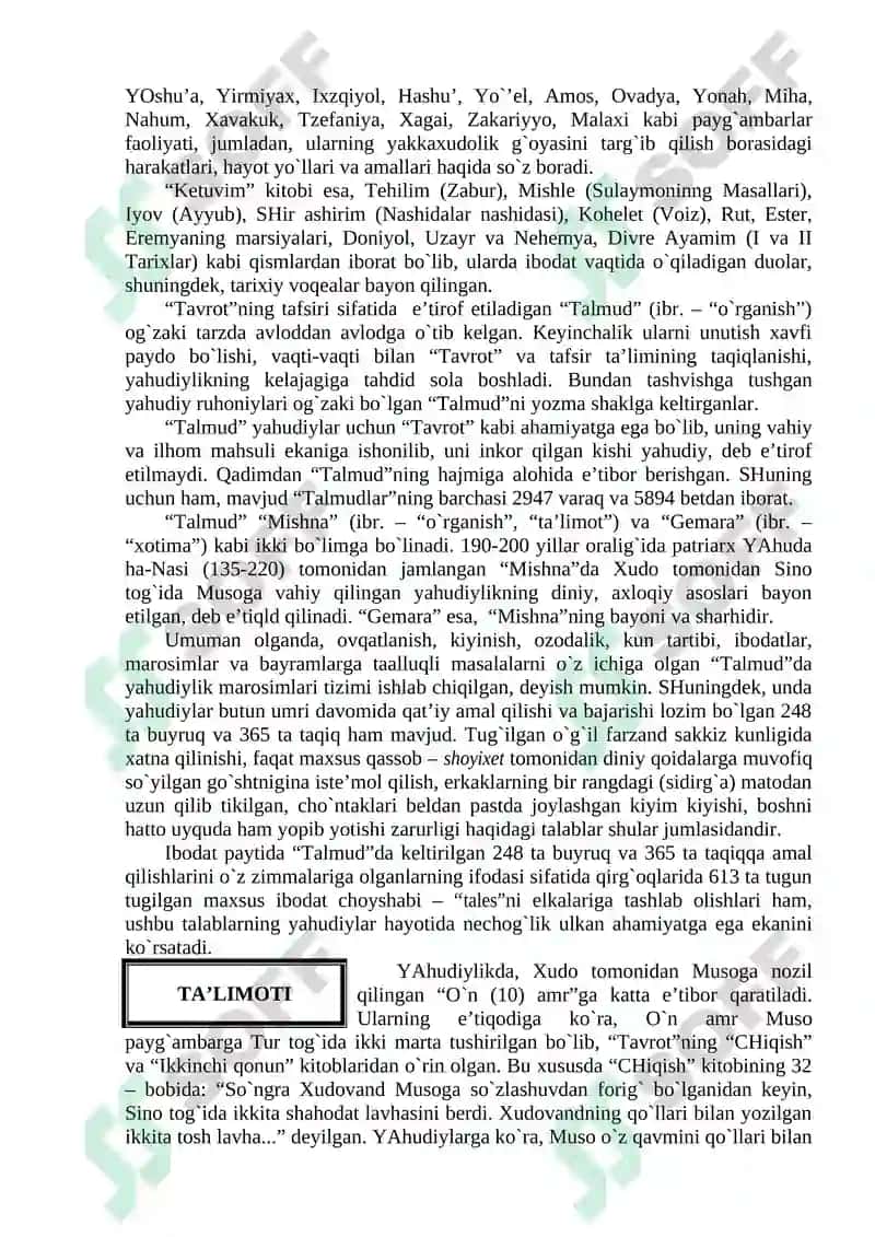 YAHUDIYLIK DININING XUSUSIYATLARI 4