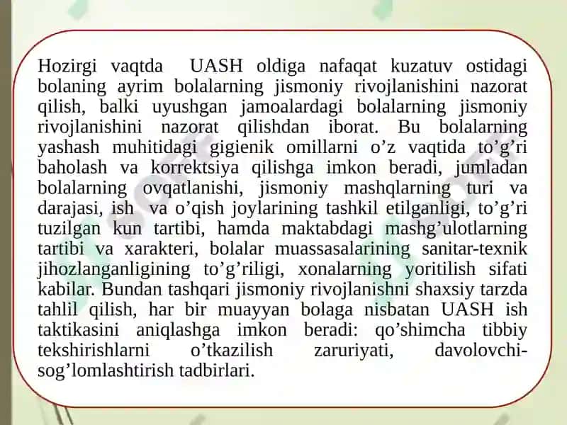 Bolalar va o'smirlarning jismoniy rivojlanishini tekshirish usullari 4