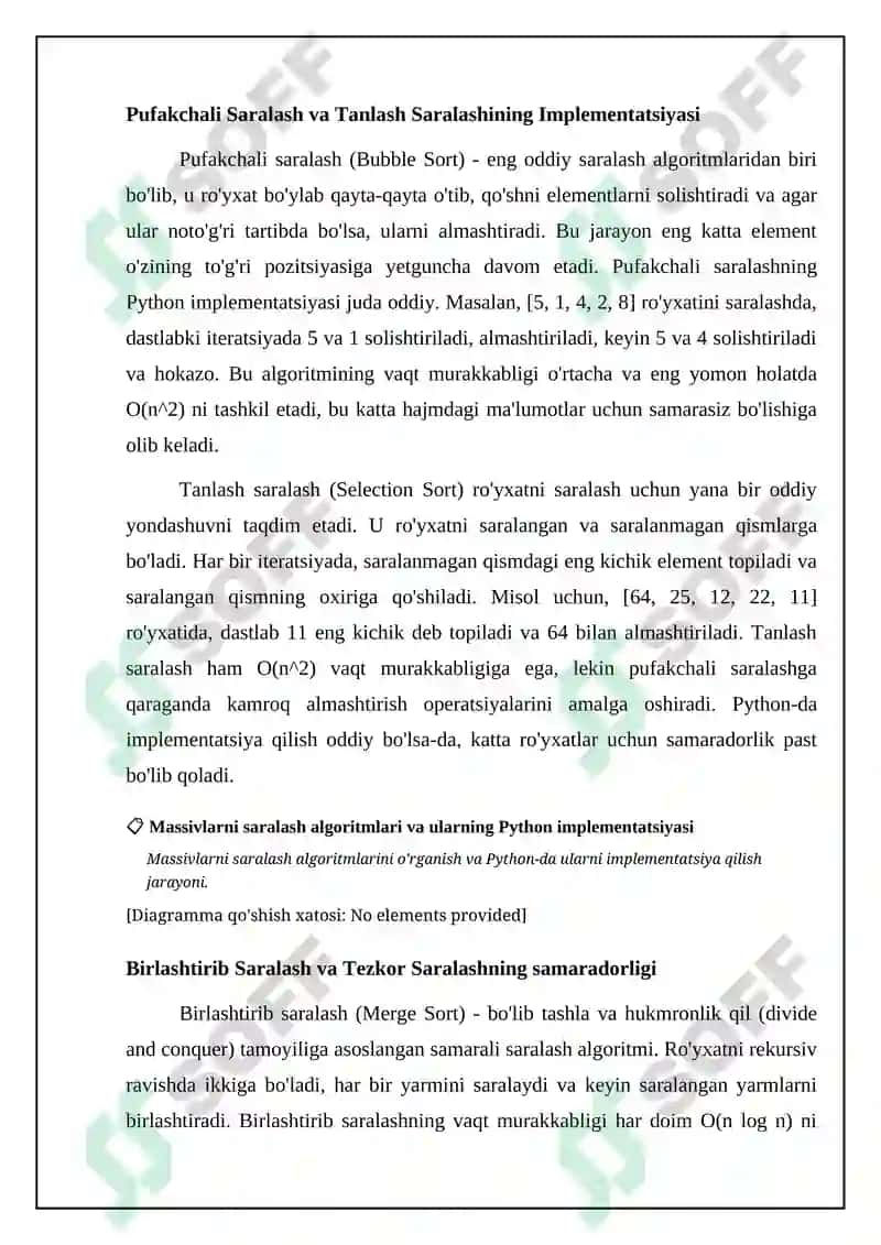 Massivlarni saralash algoritmlari. Pythonda shu algoritmlarni yaratish. 4