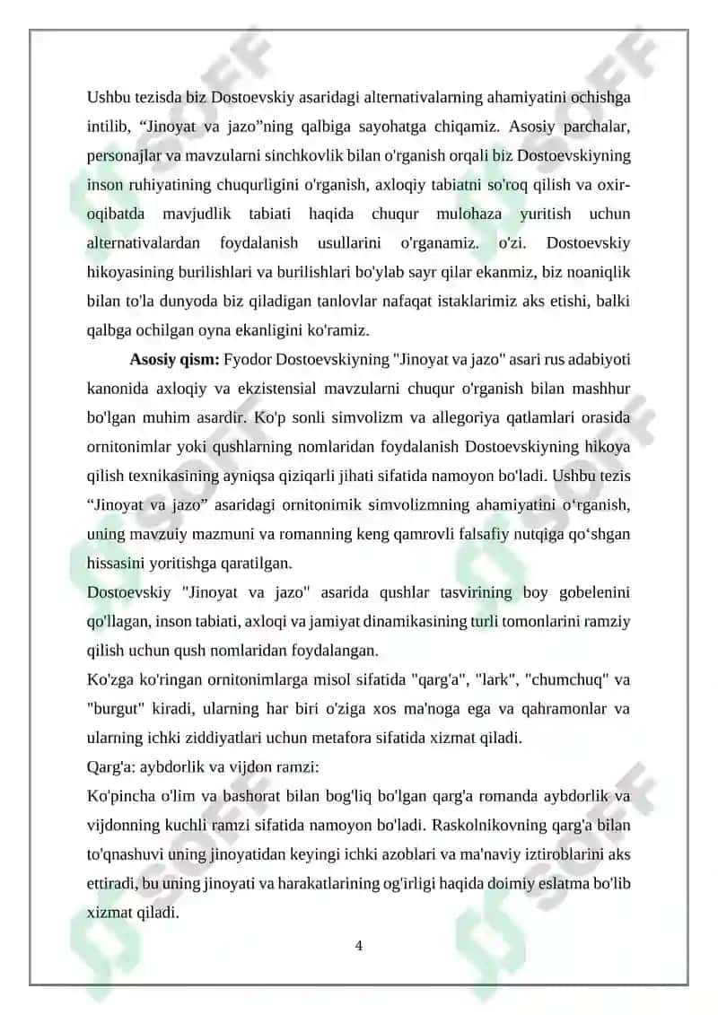 DOSTOYEVSKIYNING JINOYAT VAJAZO ASARIDA ORNITONIMLARNING QO’LLANISHI 4