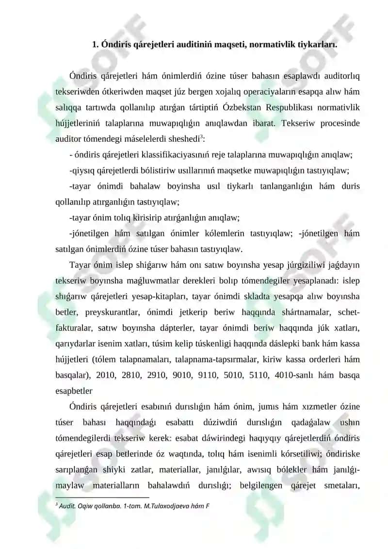 Kárxanada óndiris qárejetleri auditin ótkeriwdi rejelestiriw 4