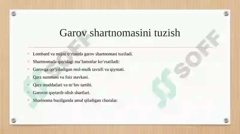 Lombardlarda garov shartnomasini rasmiylashtirish tartibi 4