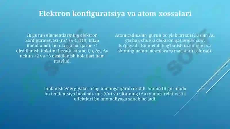 Guruh Ib elementlarining kimyoviy xossalari va birikmalari 4