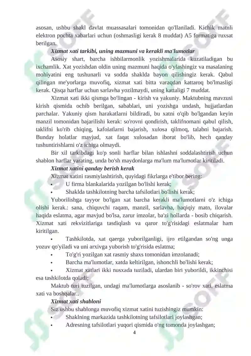 Sohaviy xizmat yozishmalari 4