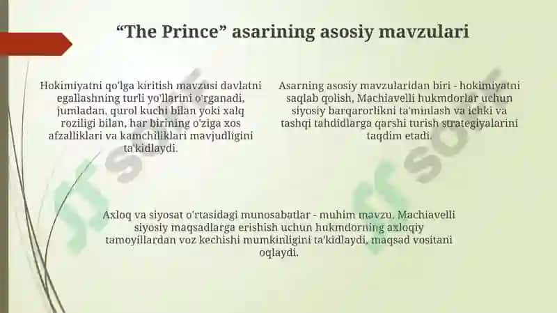 Machiavellining “Xukmdor” asaribo`yi taqdimoti 4