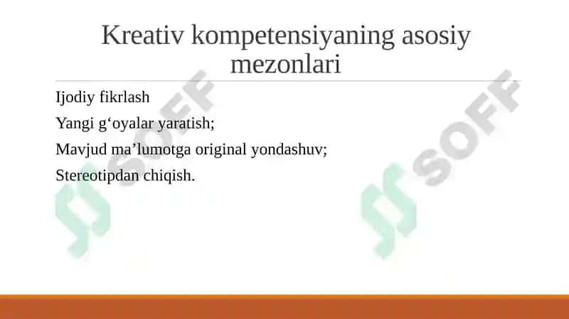 Kreativ kompitensiyaning mezonlari va darajalari 4