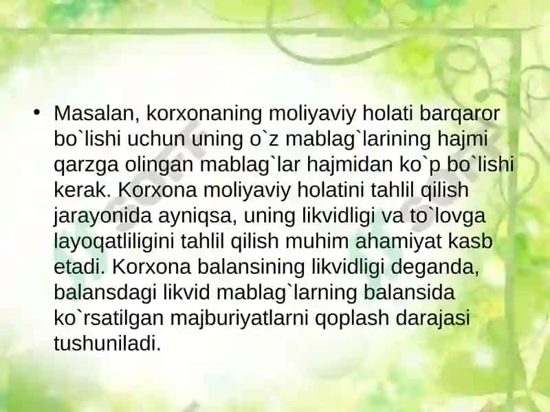 Kompaniya moliyaviy holatini baholash 4