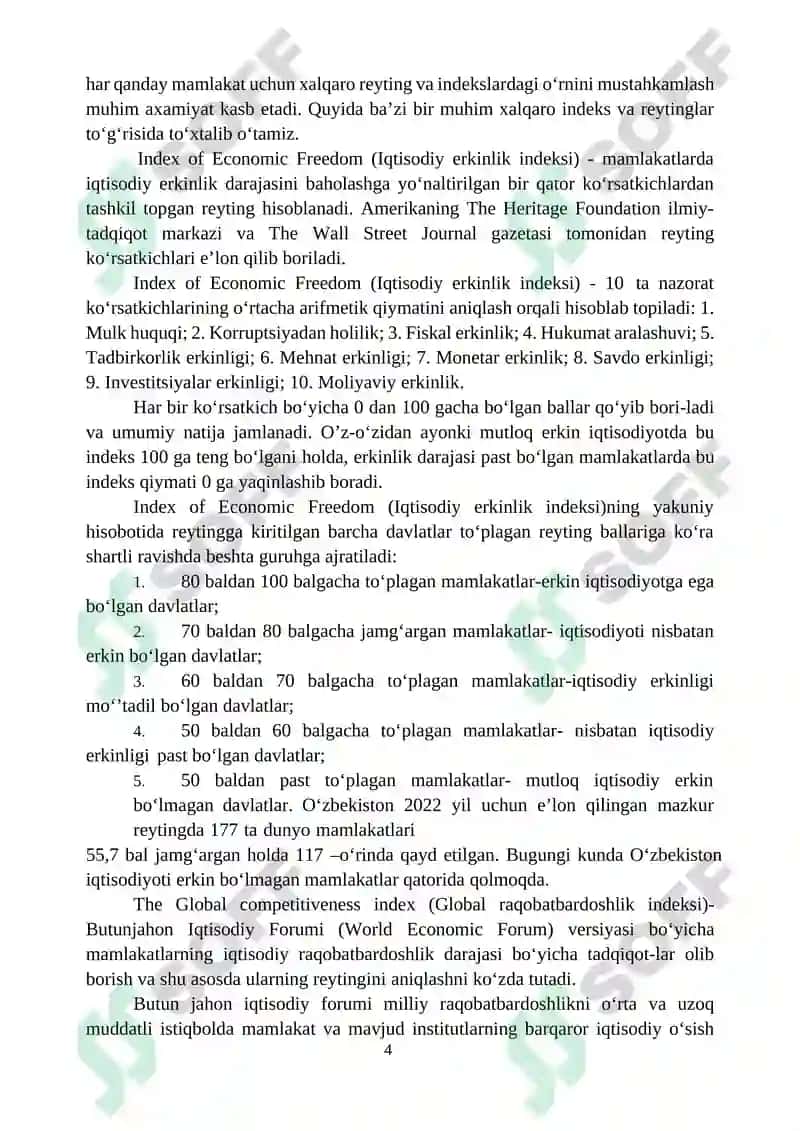 Xalqaro Reytinglar va Ularga O‘zbekistonning Integratsiyalashuvi 4