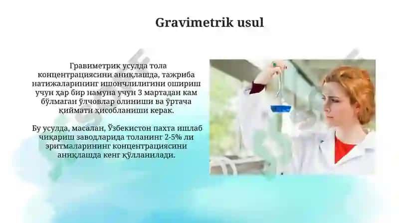 Tola olish eritmalari kontsentratsiyalarini aniqlash usullari 4