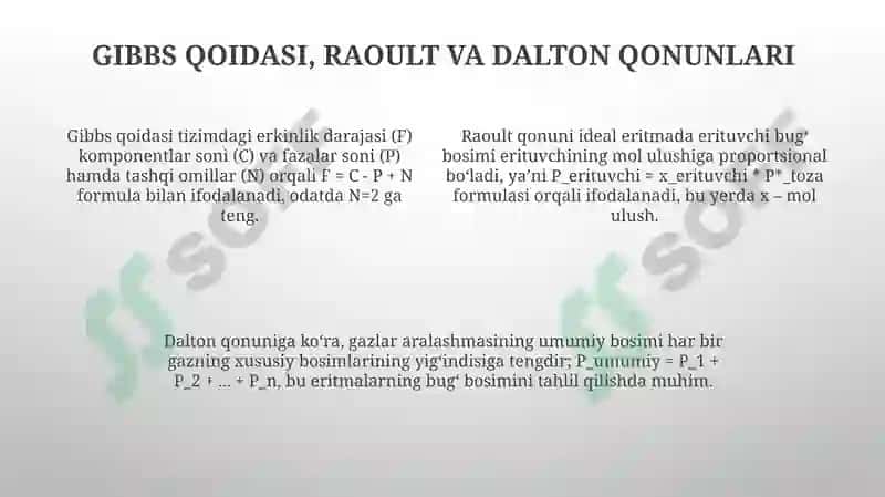 Eritmalar va bug'bosimi orasidagi muvozanat diagrammalari 4