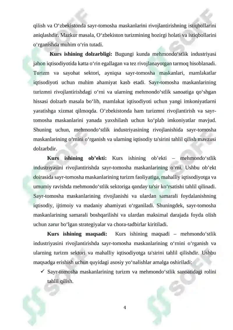 MEHMONDO‘STLIK INDUSTRIYASINI RIVOJLANTIRISHDA SAYR-TOMOSHA MASKANLARINING O‘RNI 4
