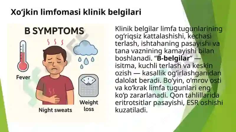 Xo’djkin limfomasi diagnostikasi va davolash usullari . Hodjkin limfomasi 4