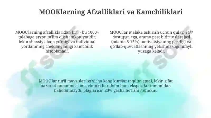 MOOC: Tarix, Afzalliklar va Kamchiliklar 4