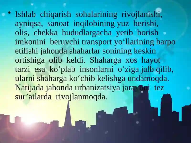 Jahonmamlakatlarining urbanizatsiyasi 4