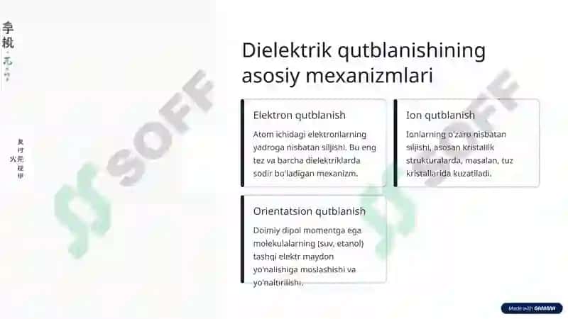 Dielektriklarning qutblanish jarayoni va yo'qotish mexanizmi 4