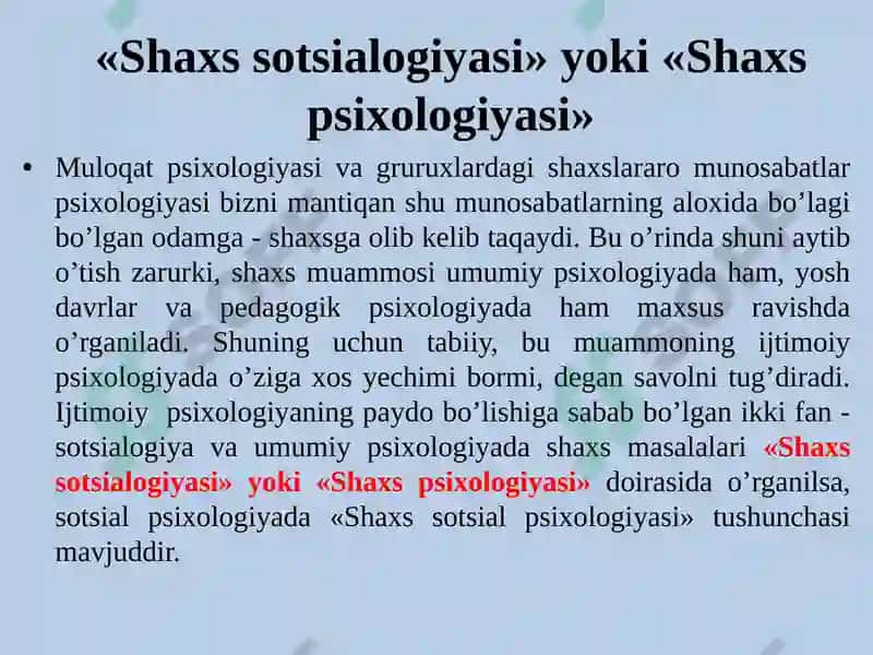 Shaxs Ijtimoiy Psixologiyasi 4