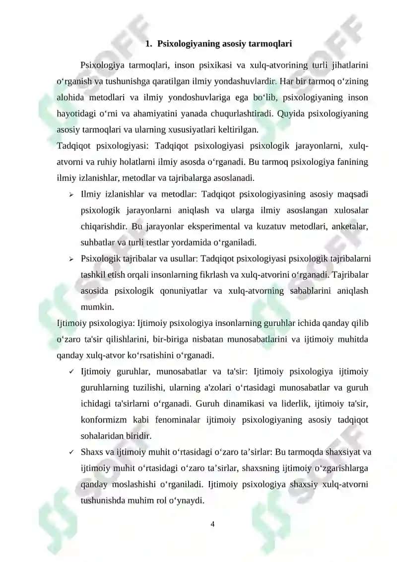 Psixologiya tarmoqlari 4