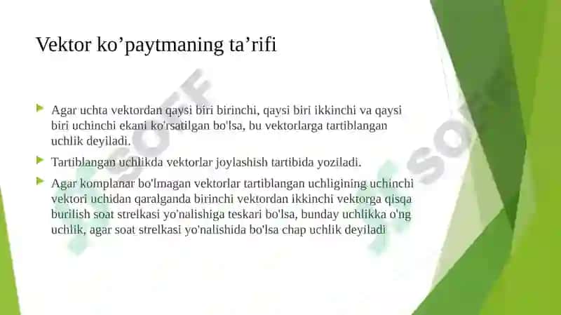 Vektorlarning vektor va aralashma ko'paytmalari 4