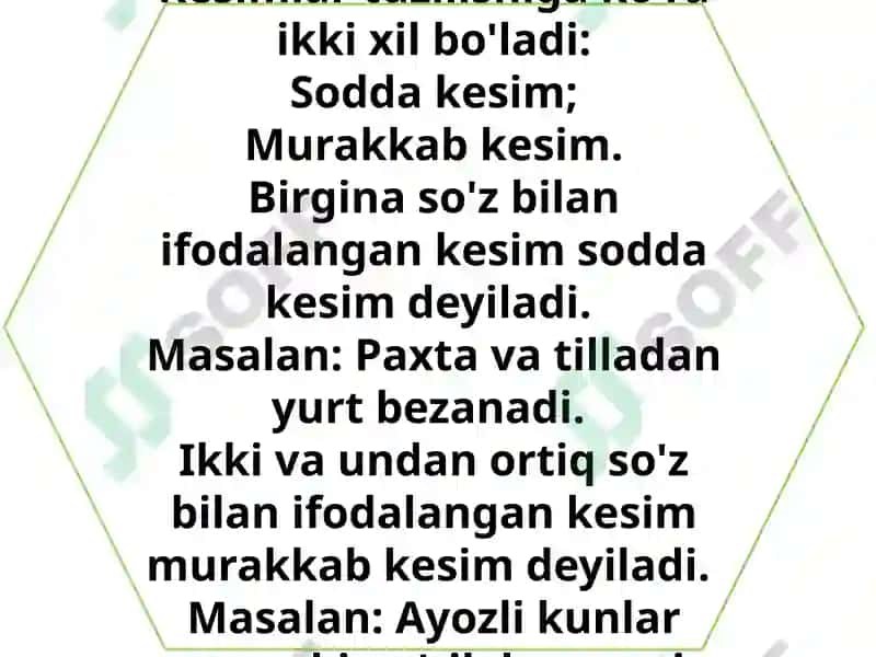 Kesimning tuzilishiga ko'ra turlari 4