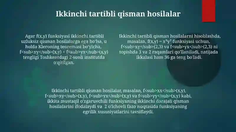 Yuqori Tartibli Qisman Hosila va Differentsiallar 4