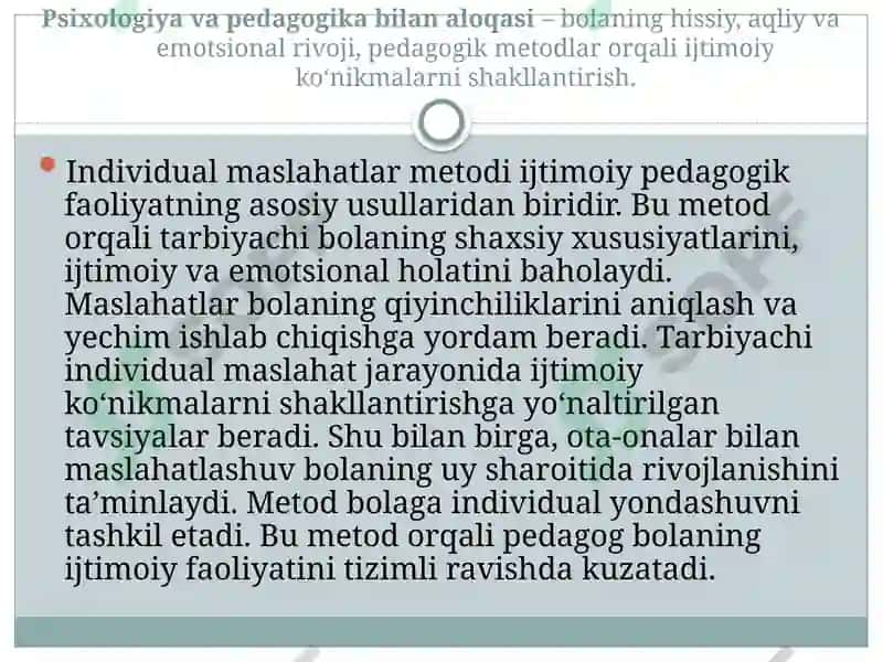 Bolalarning ijtimoiy moslashuvi fanlari 4