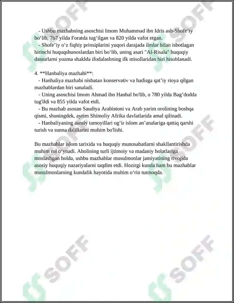 SUNIYLIKDAGI FIQHIY MAHZABLAR 4