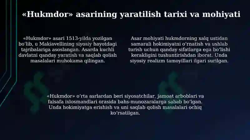 Makiavellining “Xukmdor” asari bo`yicha 4