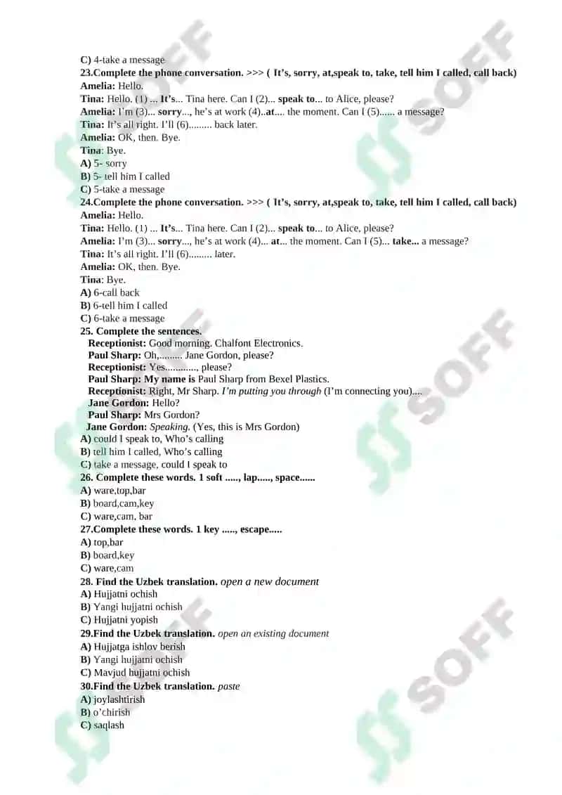 JOBS.(test) english 4