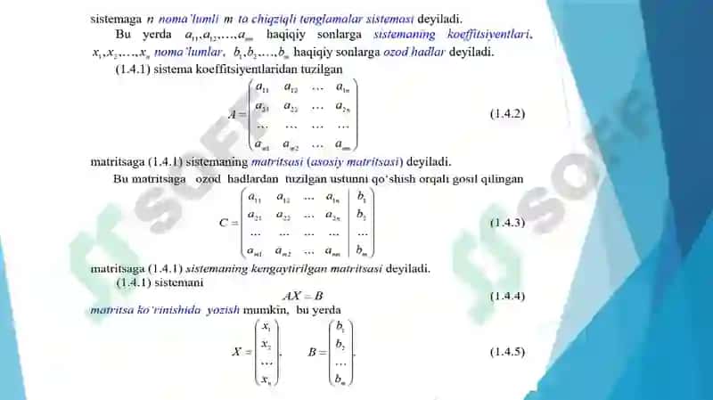 Chiziqli algebraik tenglamalar sistemasi va ularni yechish 4