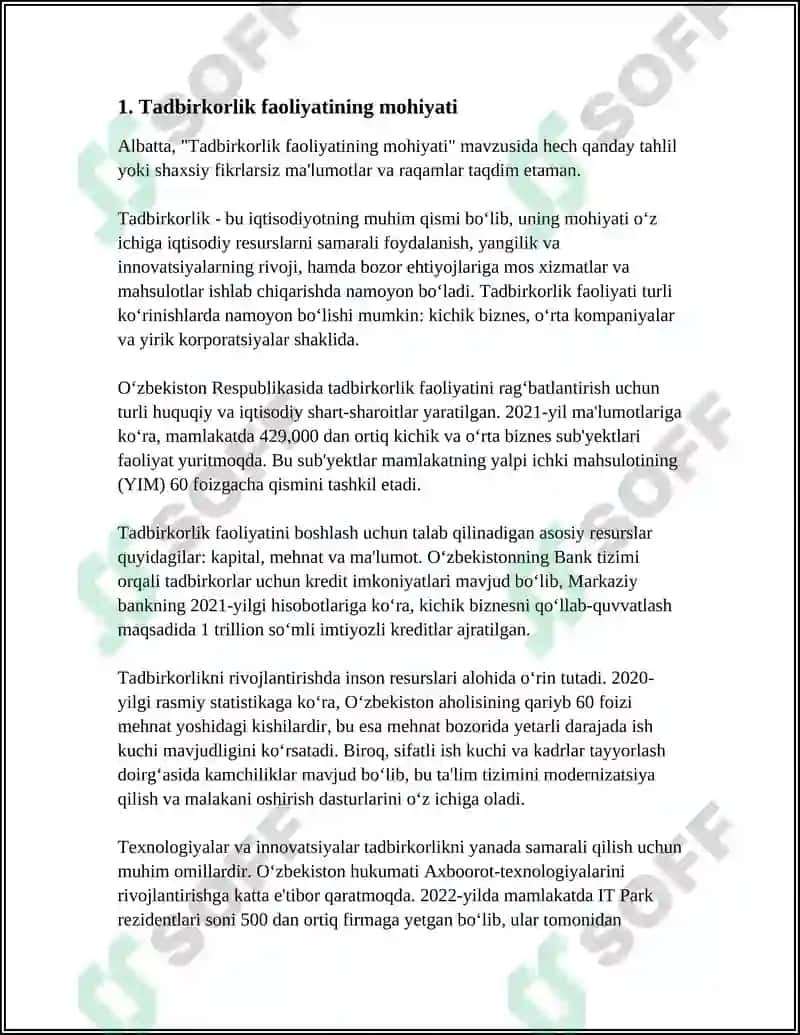 Tadbirkorlik faoliyatining mohiyati 4