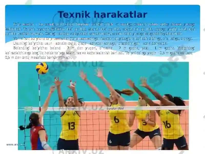 Voleybol oʻyinida toʻpni oʻyinga kiritish texnikasi 4