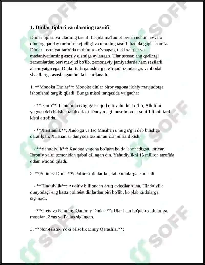 DINLAR TIPLARI URUĞ QABILA MILLIY,, JAHON DINLARI 4